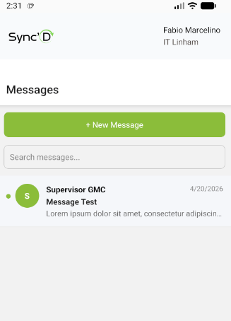 Inbox message screen